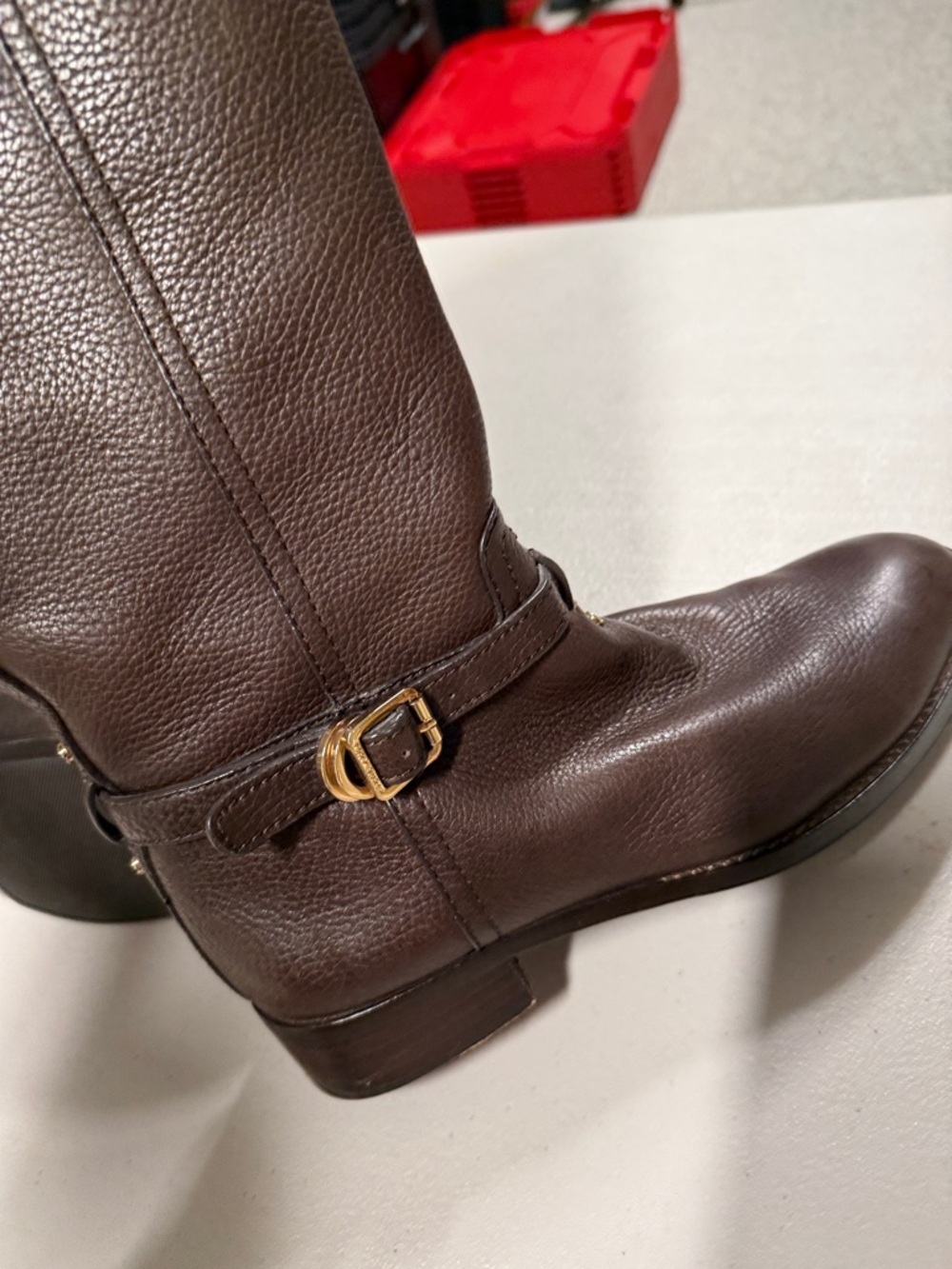 Tory Burch Brown Tall Leather Riding Boots with Logo Medallion - Picture 7 of 10